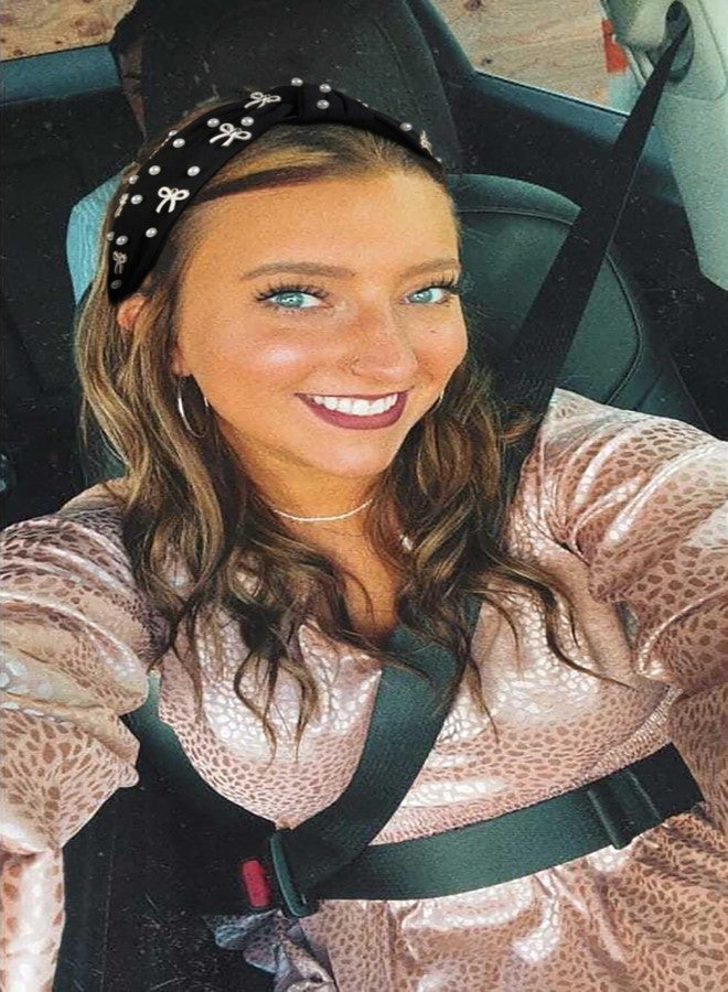 TEBIEKOY Cute Knotted Headbands for Women, Trendy Bows and Pearl Wide Head Band Non Slip Hairhoop, Thick Elastic Hairband for Womens Hair Black Hair Accessories - Image 4